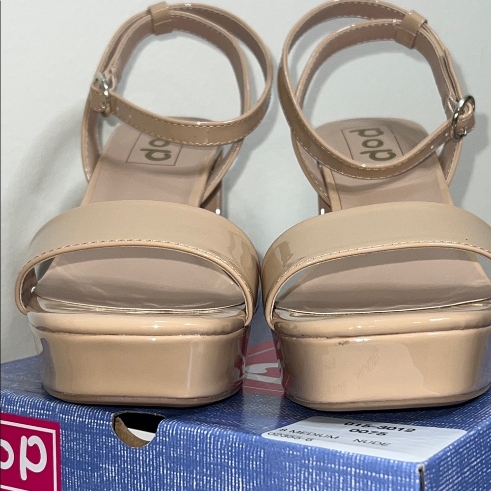 POP Nude Patent Block Heel Sandals with Ankle Strap - Picture 7 of 12